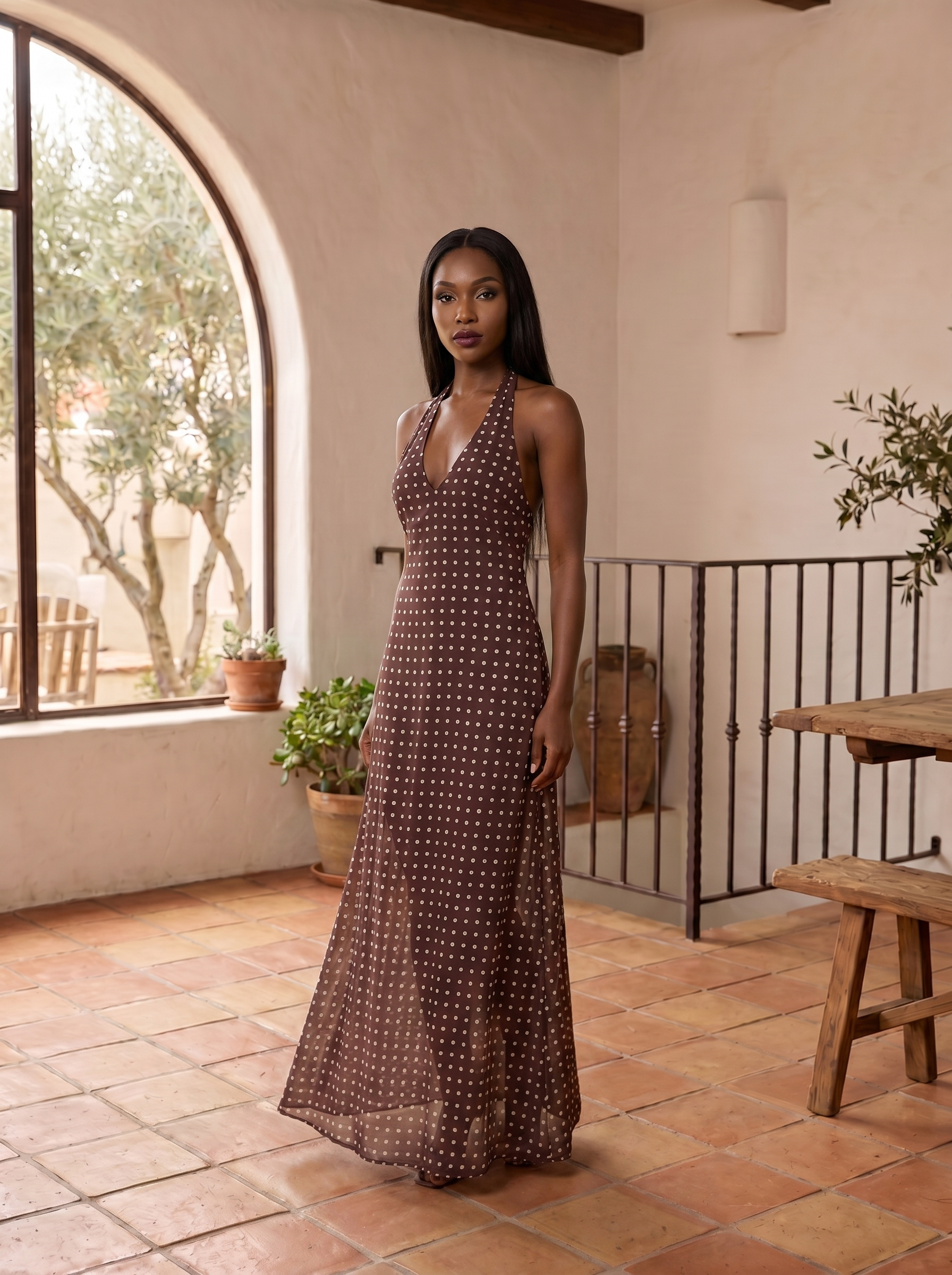 Robe longue à pois polka